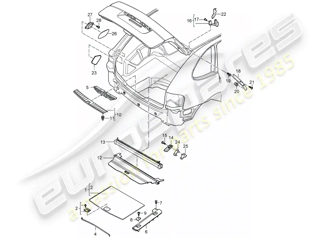 porsche 2004 (cayenne e1 9pa) adornos diagrama de piezas