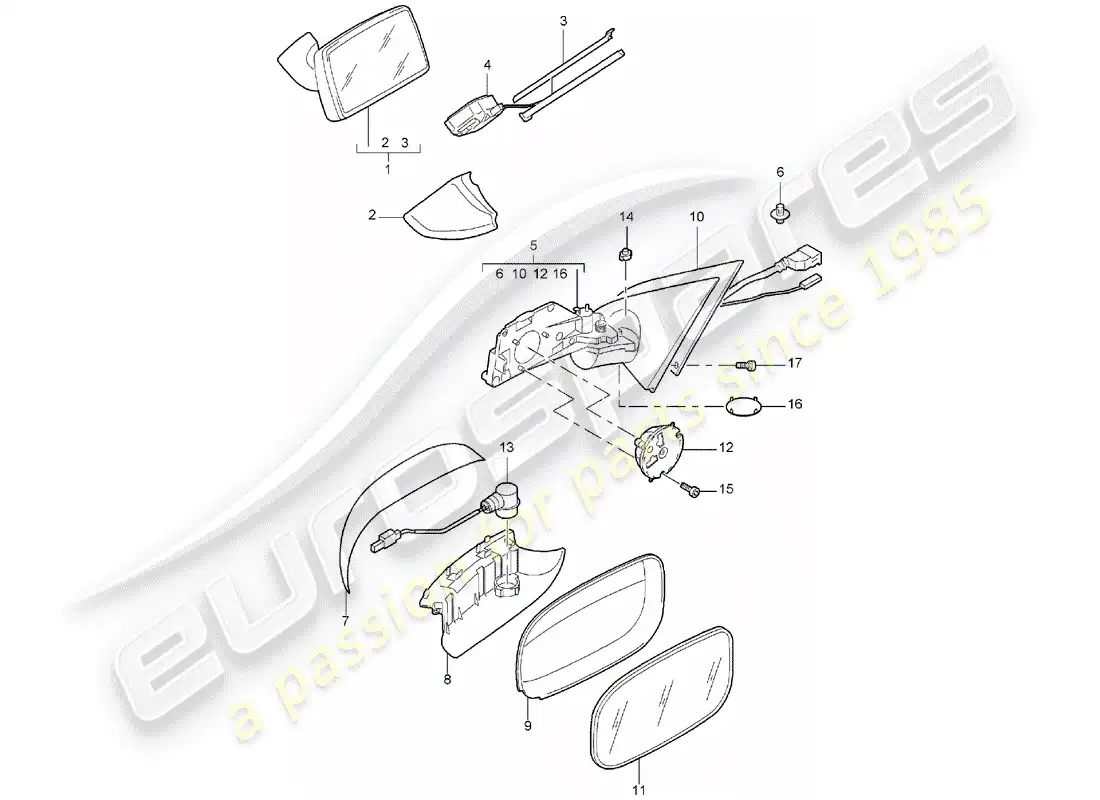 porsche 2005 (cayenne e1 9pa) espejo retrovisor interior diagrama de piezas