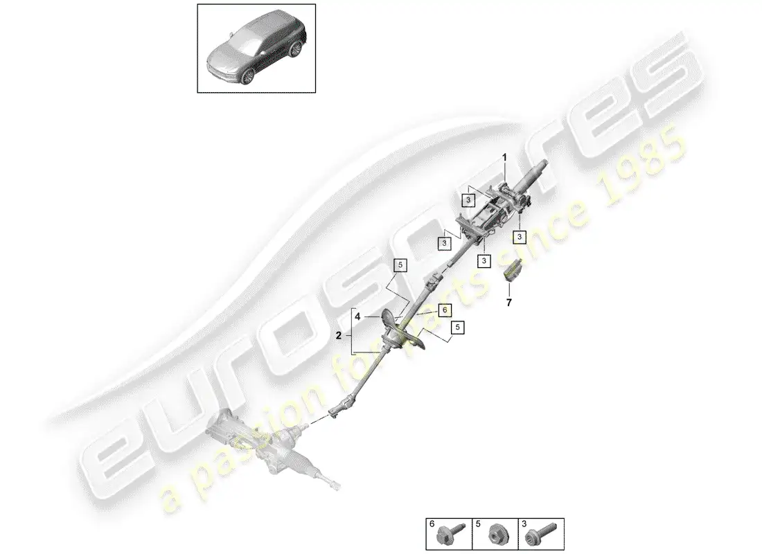 porsche 2019 (cayenne e3 9ya/9yb) columna de dirección diagrama de piezas