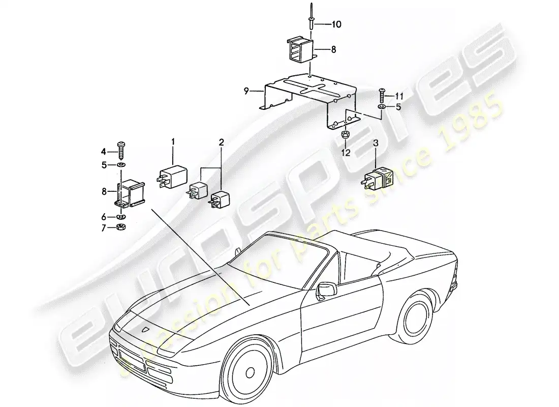 porsche 1991 (944) relé - para - control superior convertible diagrama de piezas