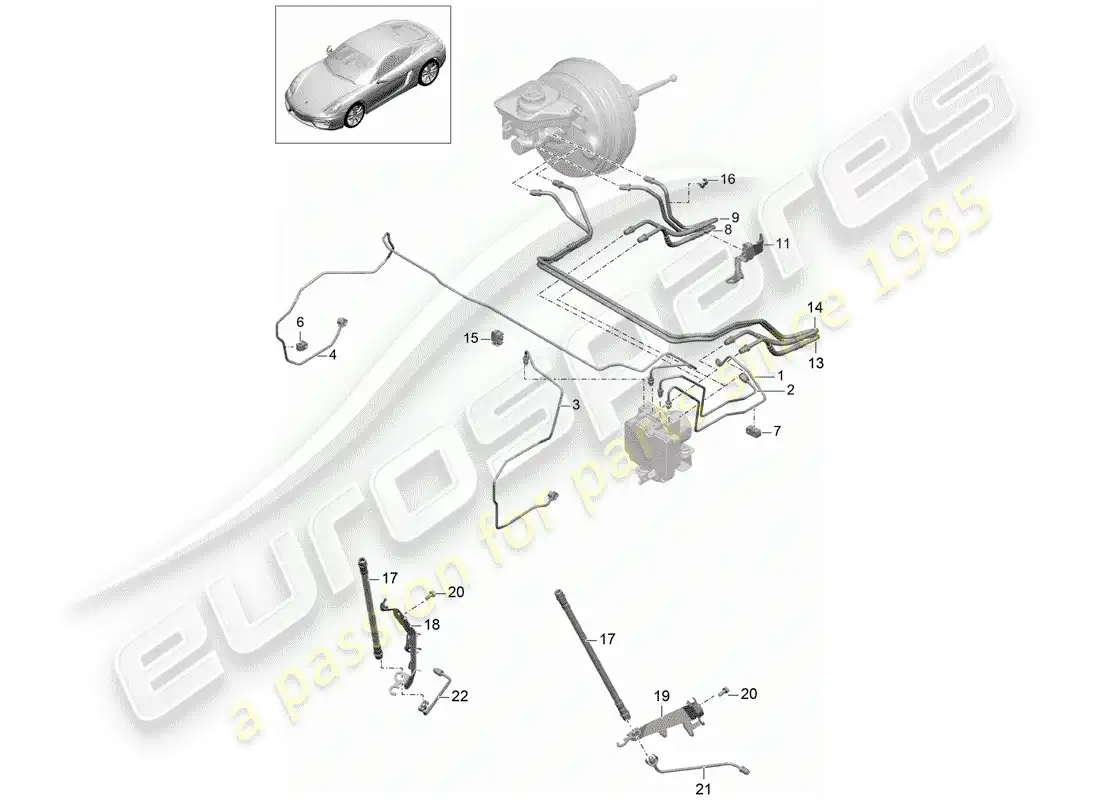 porsche 2016 (981 cayman) líneas de freno diagrama de piezas