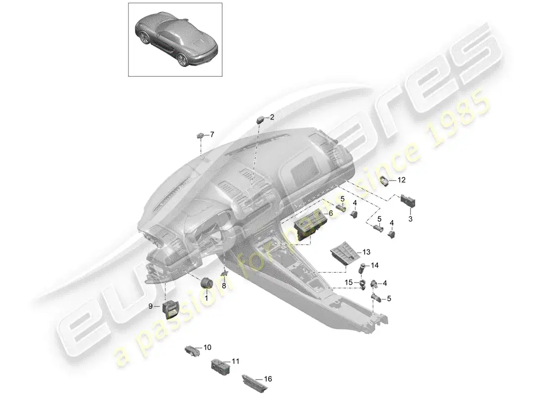 porsche 2012 (981 boxster) switch diagrama de piezas