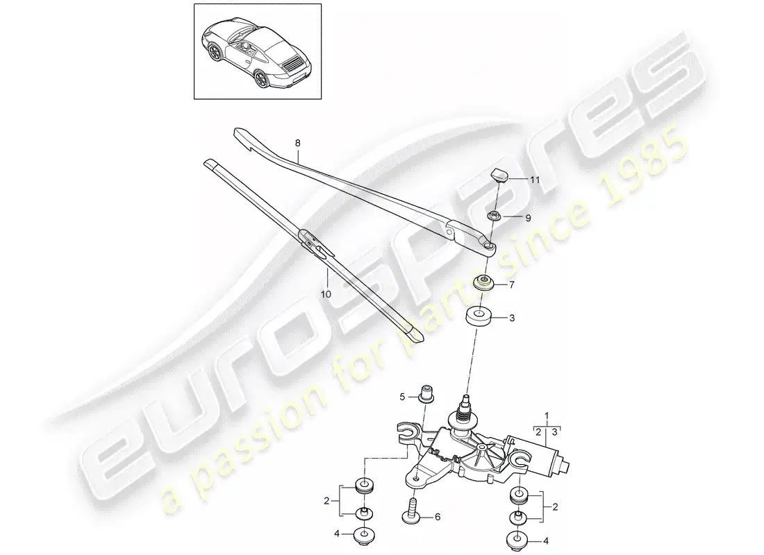 porsche 2011 (997-2) limpiaparabrisas trasero diagrama de piezas