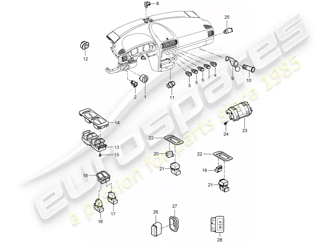 porsche 2005 (cayenne e1 9pa) switch diagrama de piezas