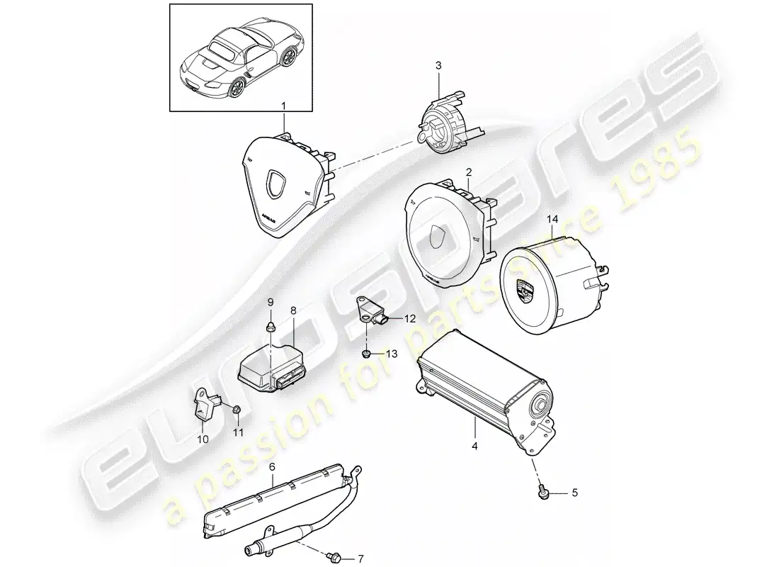 porsche 2011 (987 boxster) bolsa de aire diagrama de piezas