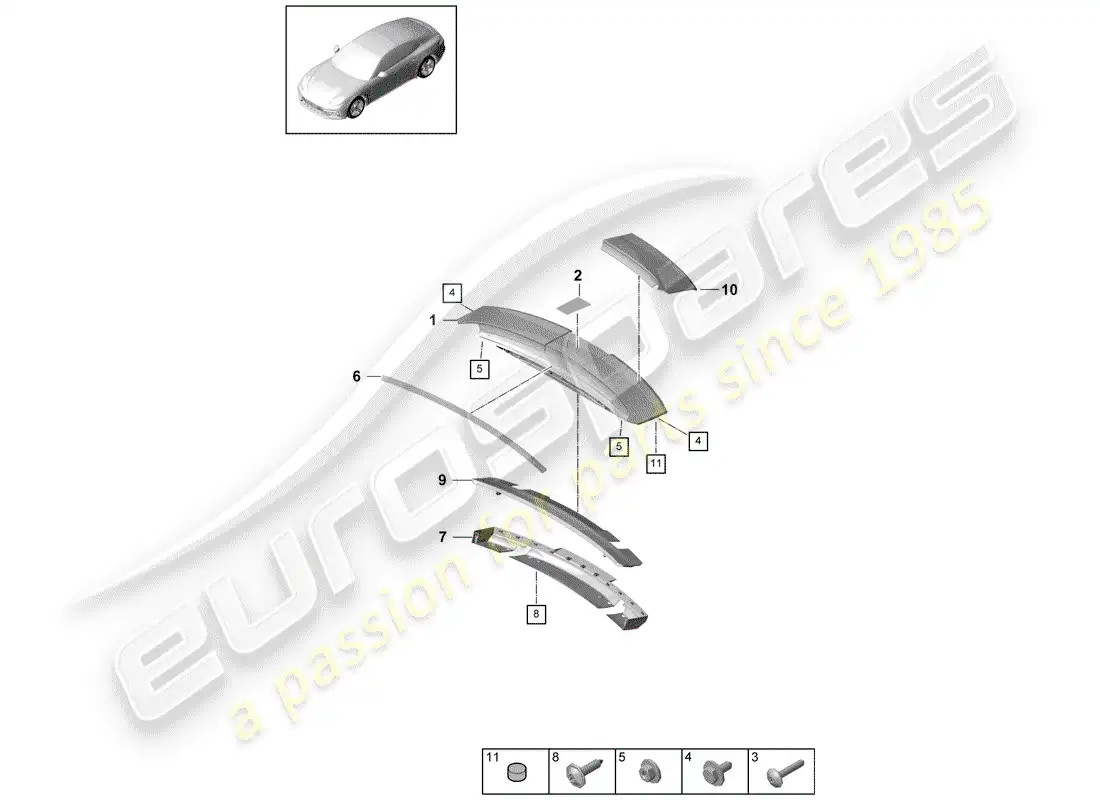 porsche 2017 (panamera 971-1) diagrama de piezas del spoiler trasero