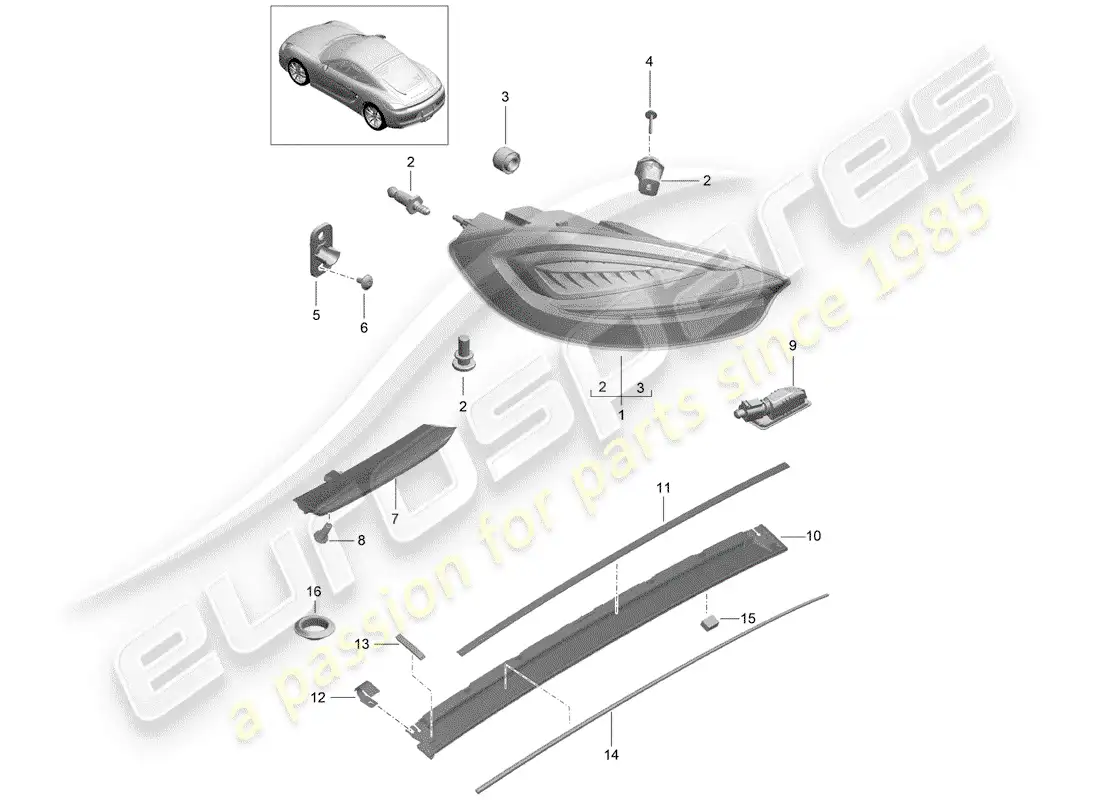 porsche 2016 (981 cayman) luz trasera diagrama de piezas