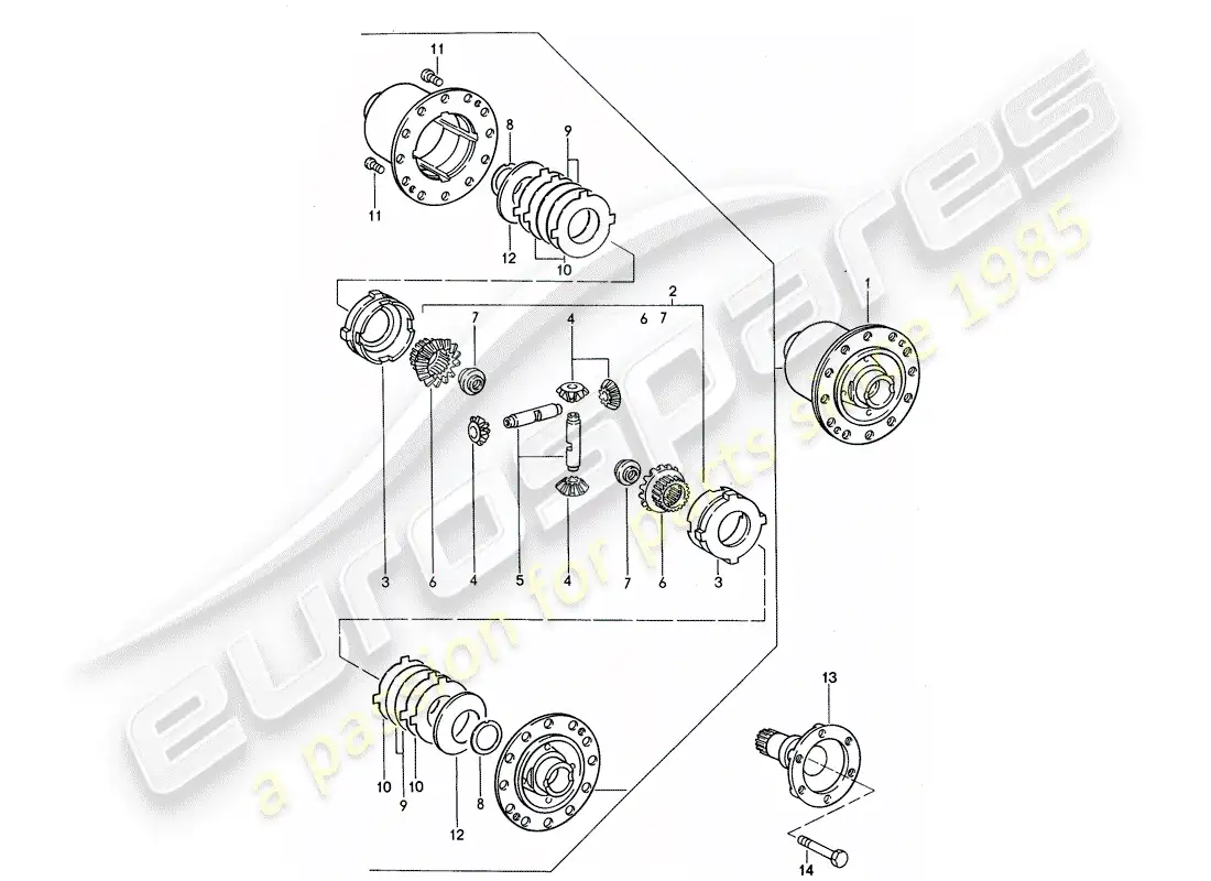 porsche 1994 (968) caja de cambios manual - diferencial de deslizamiento limitado diagrama de piezas