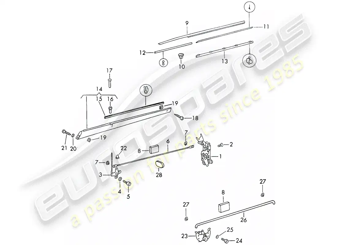 porsche 1973 (911) pestillo de puerta - con piezas de instalación diagrama de piezas