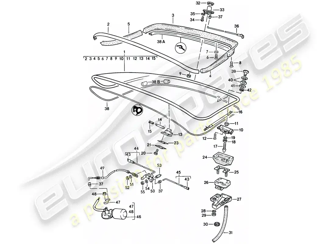 porsche 1983 (944) tapa del maletero trasero - con: - vidrio de la ventana trasera - spoiler trasero diagrama de piezas