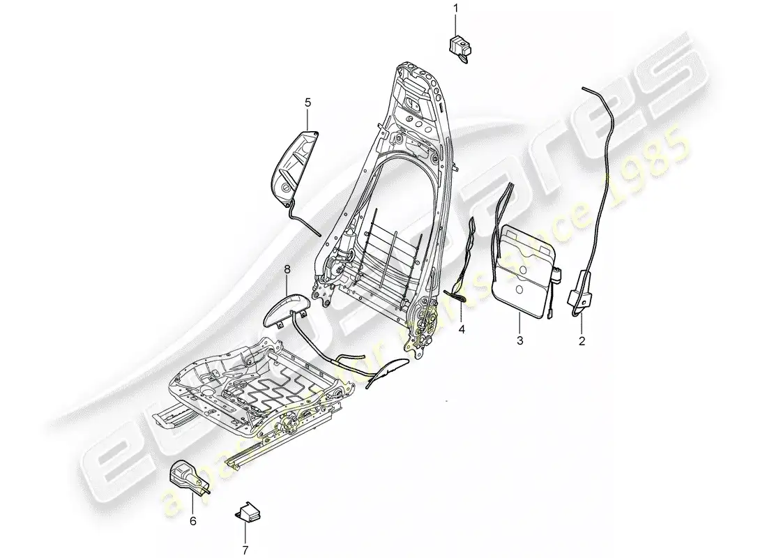porsche 2008 (997-1 turbo / gt2) diagrama de piezas de soporte lumbar