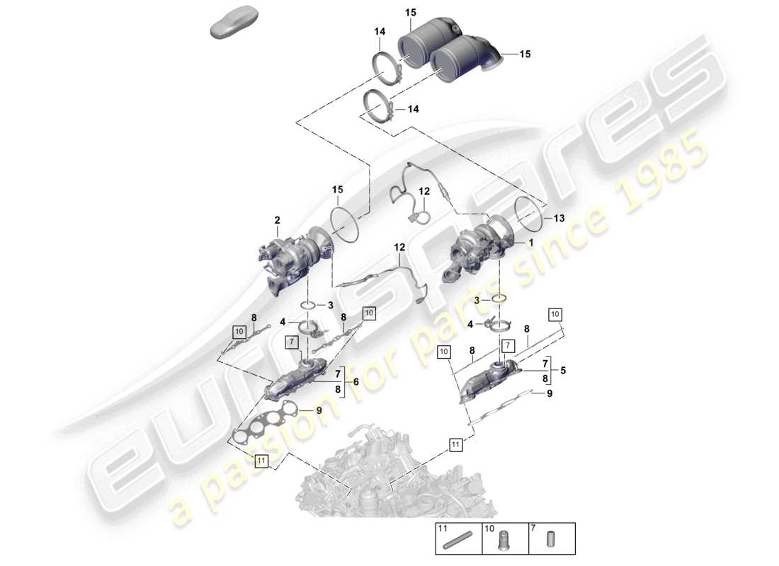 porsche 2026 (panamera 976) turbocompresor de gases de escape colectores de escape sonda lambda diagrama de piezas