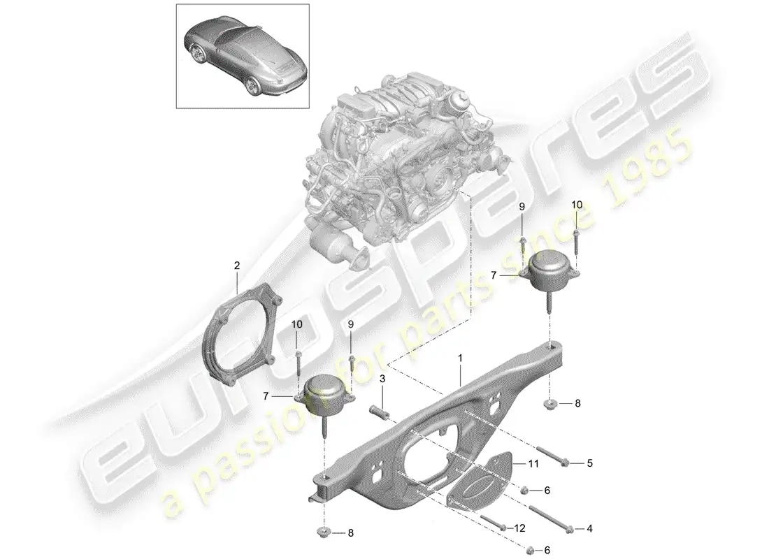 porsche 2012 (991-1) suspensión del motor diagrama de piezas