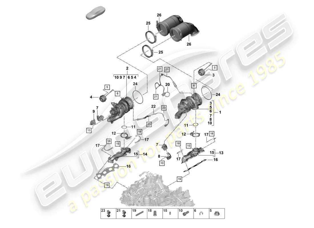 porsche 2022 (panamera 971-2) turbocompresor de gases de escape colectores de escape sonda lambda diagrama de piezas