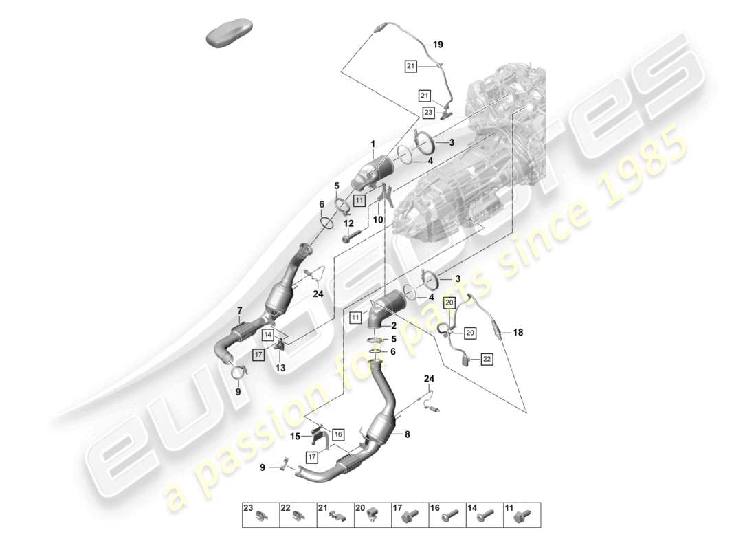 porsche 2022 (panamera 971-2) sistema de escape convertidor catalítico filtro de partículas de gasolina sonda lambda diagrama de piezas