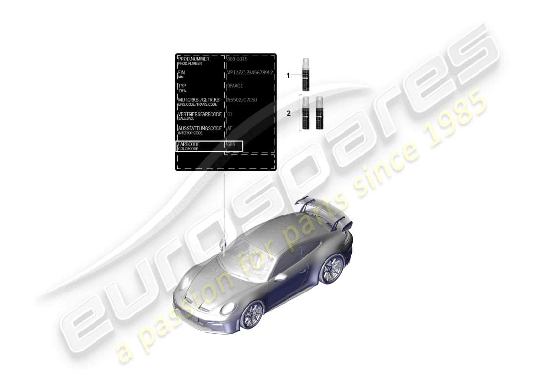porsche 2025 (992-2 gt3) diagrama de piezas de pintura del aplicador de retoque de pintura