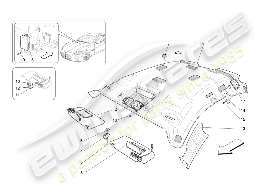 maserati granturismo (2011) parasol y techo diagrama de piezas