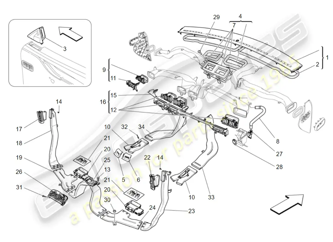 maserati qtp 3.0 tds v6 275hp (2015) unidad de a/c: difusión diagrama de piezas