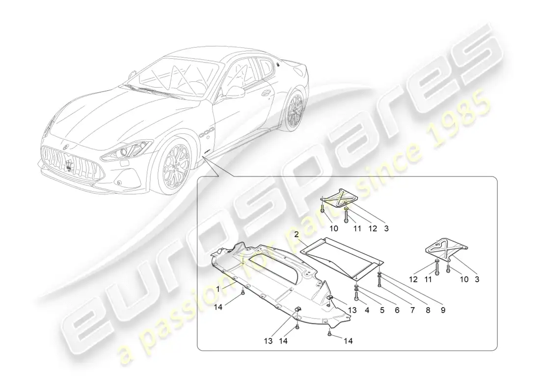 maserati granturismo s (2018) protección de bajos y bajos del suelo diagrama de piezas