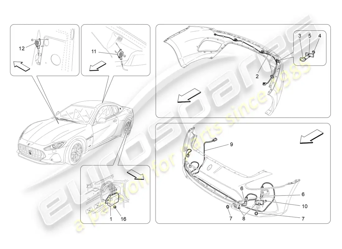 maserati granturismo s (2018) sensores de aparcamiento diagrama de piezas