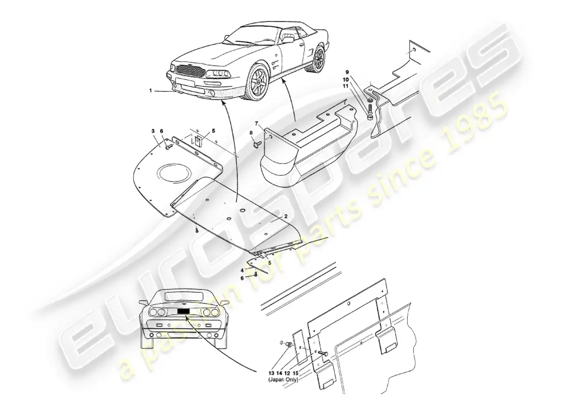 aston martin v8 volante (1997) accesorios para el cuerpo diagrama de piezas