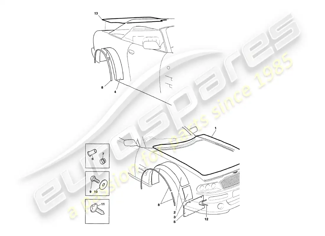 aston martin v8 volante (1998) sellos meteorológicos diagrama de piezas