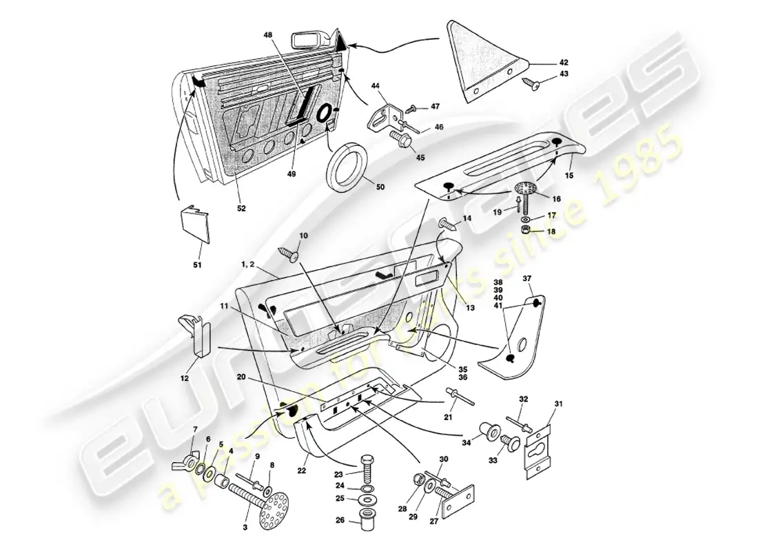 aston martin v8 volante (1998) marco de puerta diagrama de piezas