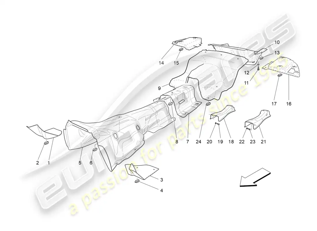maserati granturismo (2012) paneles aislantes térmicos diagrama de piezas