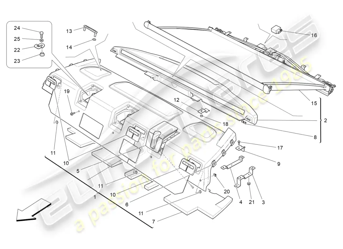 maserati qtp 3.0 tds v6 275hp (2015) diagrama de piezas del estante trasero para paquetes