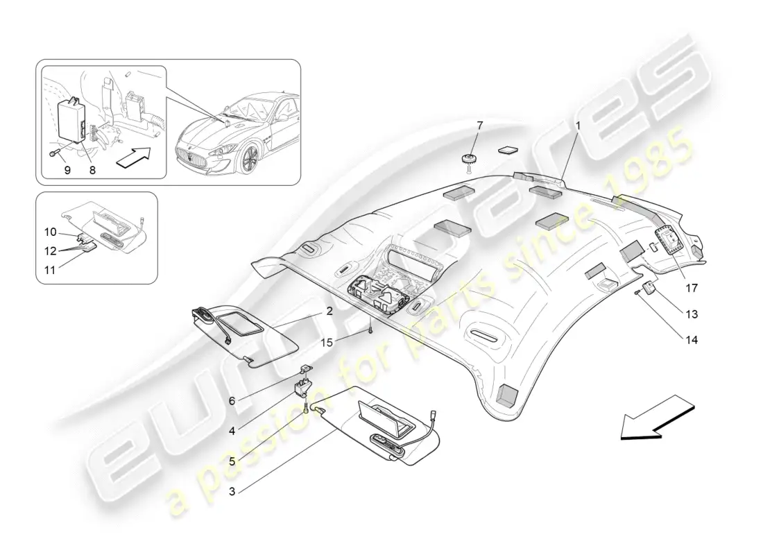maserati granturismo (2016) parasol y techo diagrama de piezas
