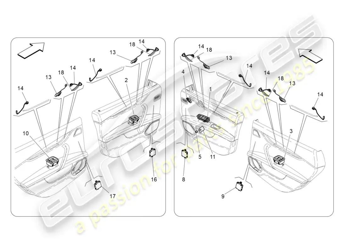 maserati qtp 3.0 tds v6 275hp (2015) diagrama de piezas de dispositivos de puerta
