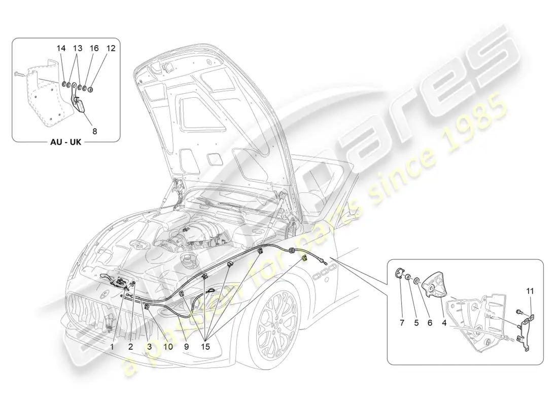 maserati granturismo s (2018) botón de apertura de tapa frontal diagrama de piezas