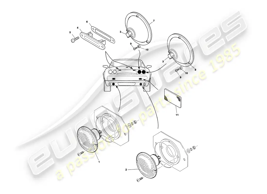 aston martin v8 coupe (2000) lámparas exteriores diagrama de piezas