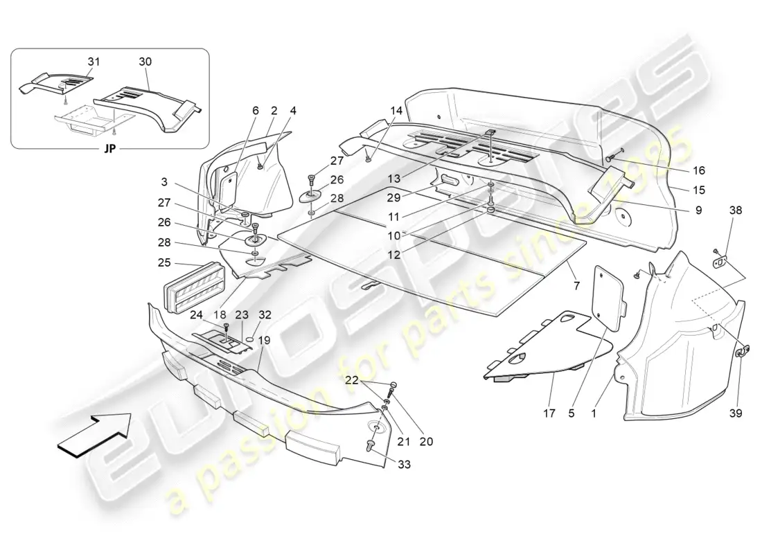 maserati granturismo s (2017) alfombrillas para maletero diagrama de piezas