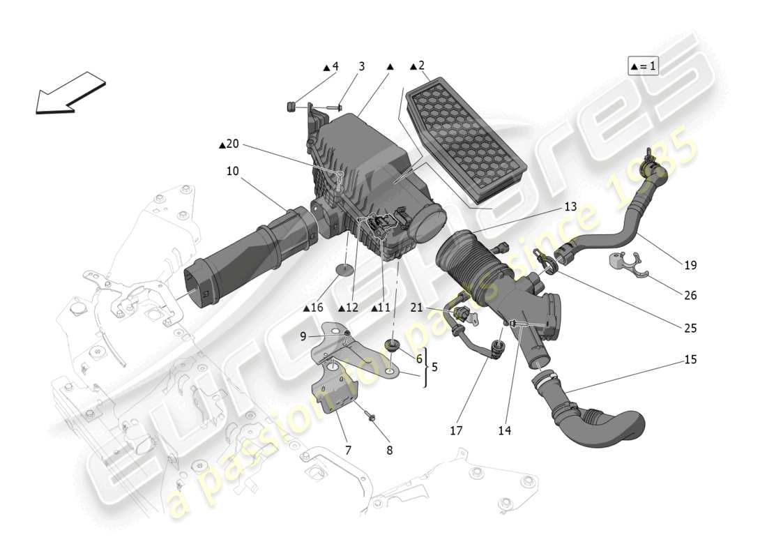 maserati grecale gt (2023) filtro de aire, toma de aire y conductos diagrama de piezas
