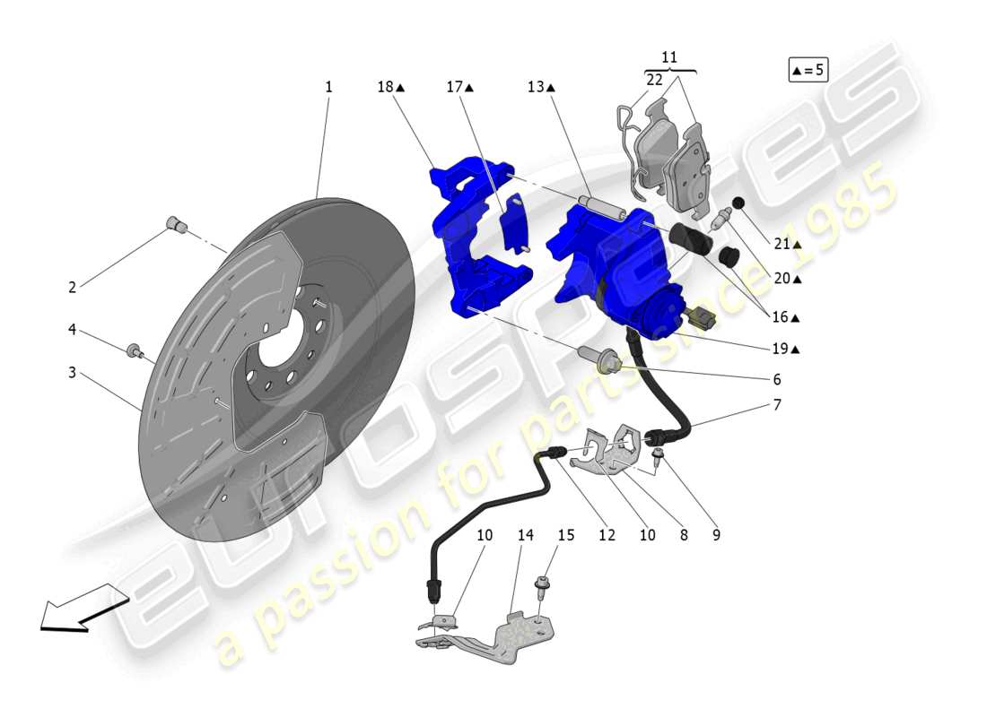maserati grecale gt (2023) diagrama de piezas de los dispositivos de frenado en las ruedas traseras