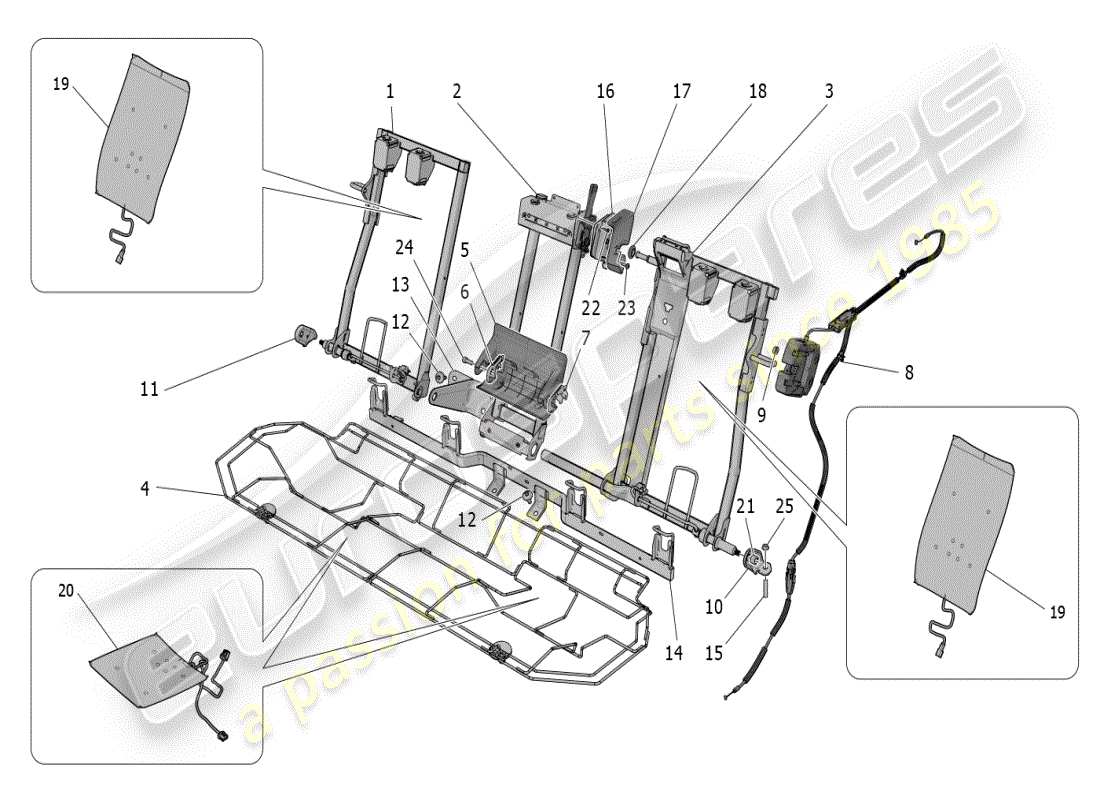maserati grecale modena (2023) asientos traseros: mecánica y electrónica diagrama de piezas