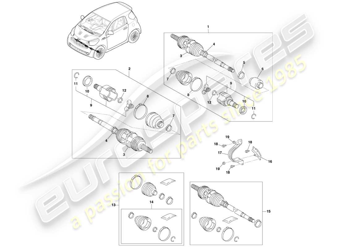 aston martin cygnet (2012) diagrama de piezas de semiejes