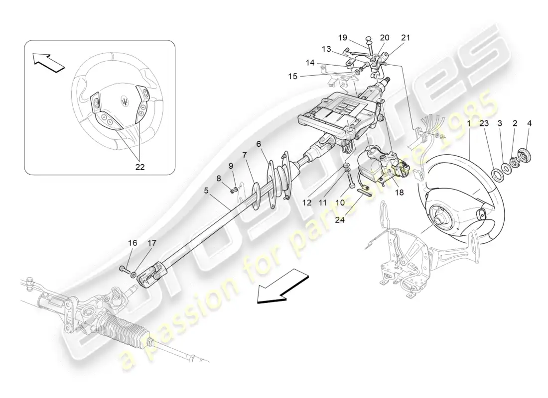 maserati granturismo (2011) columna de dirección y unidad de volante diagrama de piezas