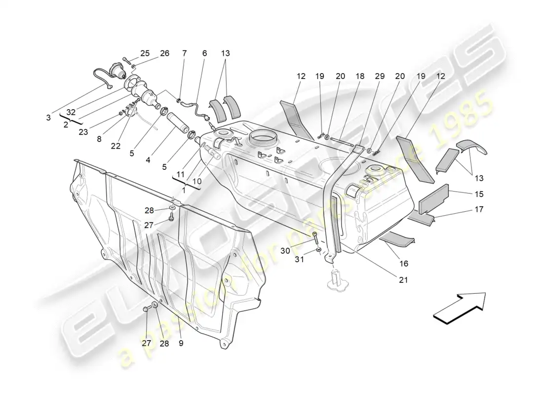 maserati granturismo s (2016) depósito de combustible diagrama de piezas