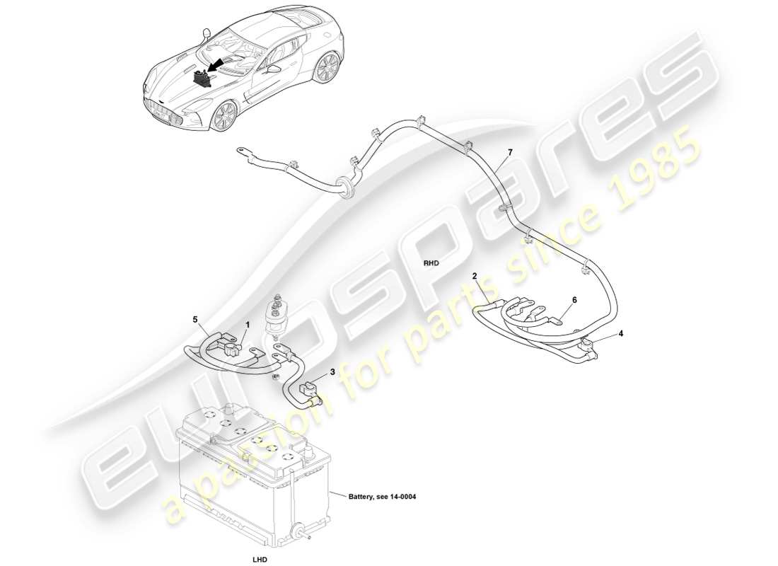aston martin one-77 (2011) cables de batería, diagrama de piezas de cabina
