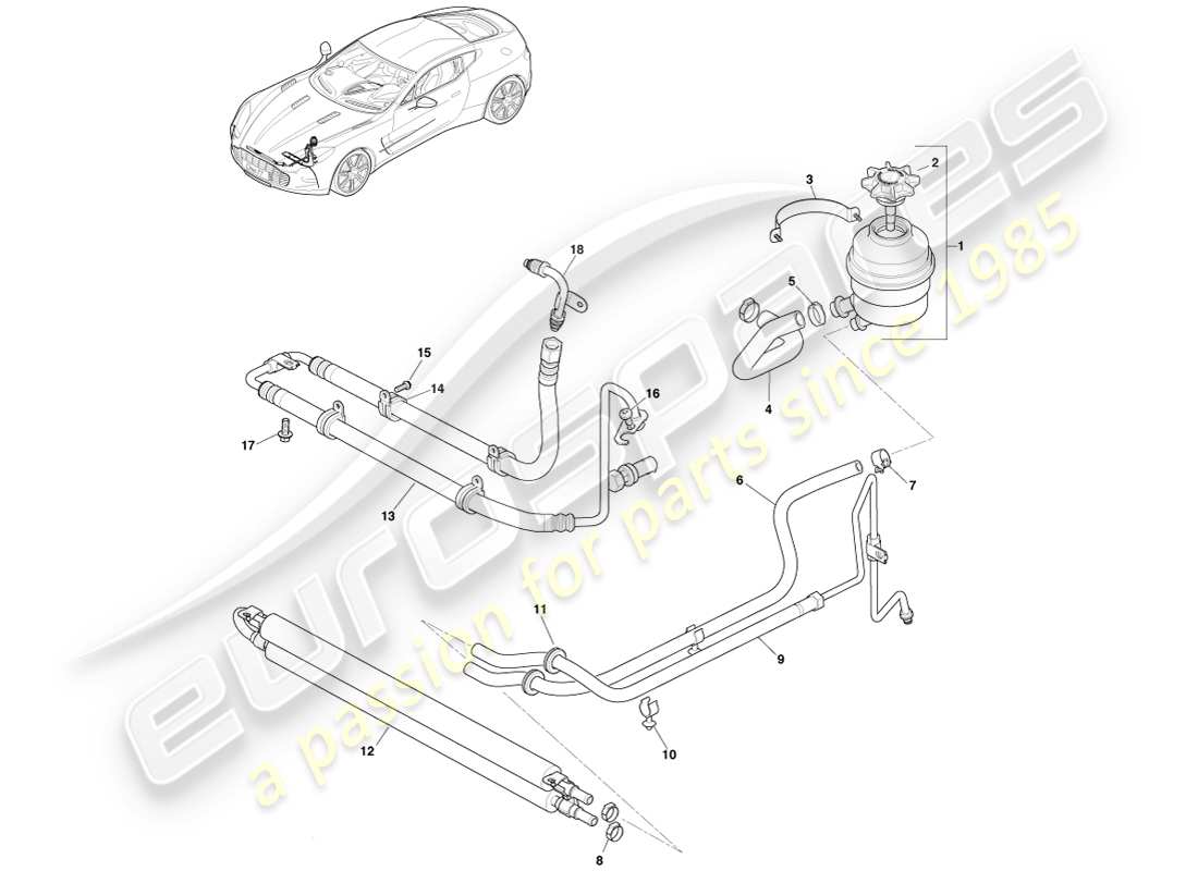 aston martin one-77 (2011) diagrama de piezas del enfriador, mangueras y depósito, lhd