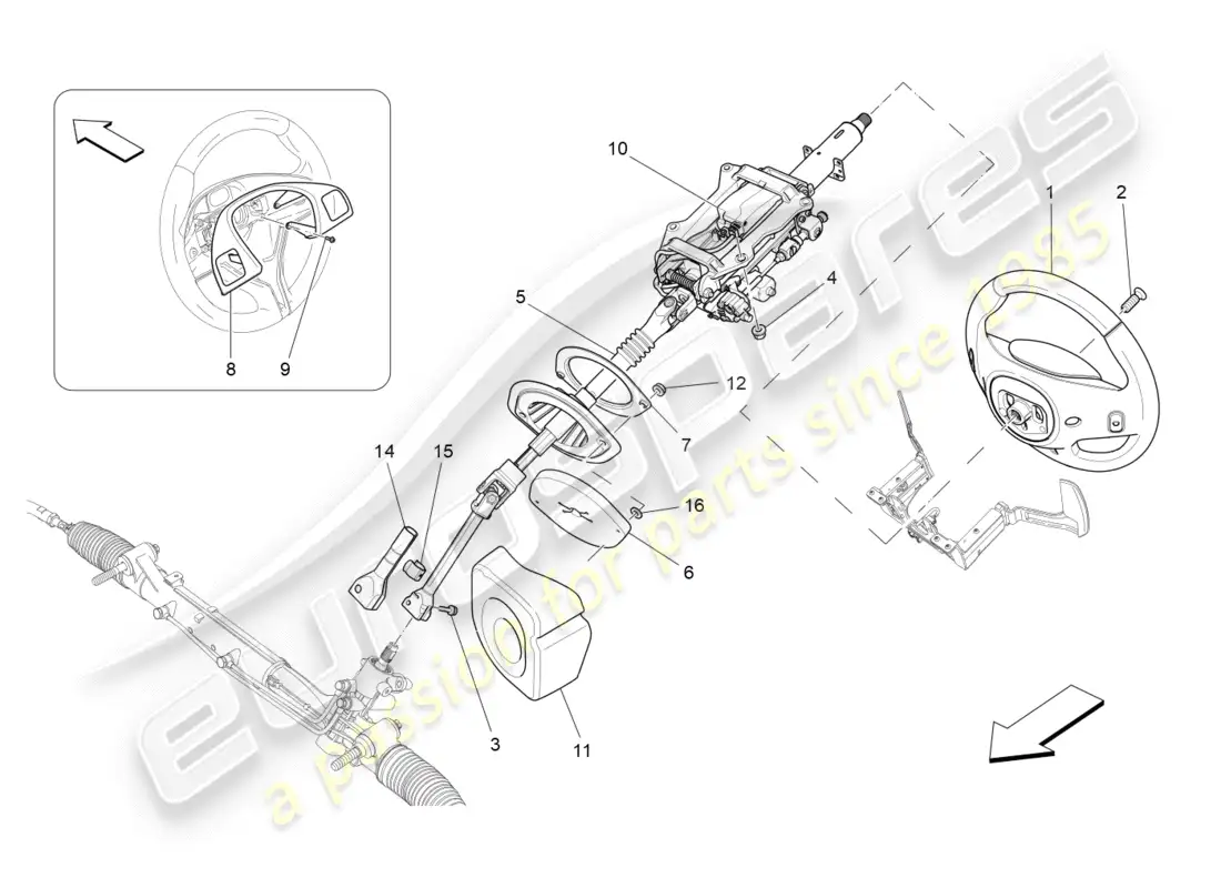 maserati qtp 3.0 tds v6 275hp (2015) diagrama de piezas de la unidad de volante y columna de dirección