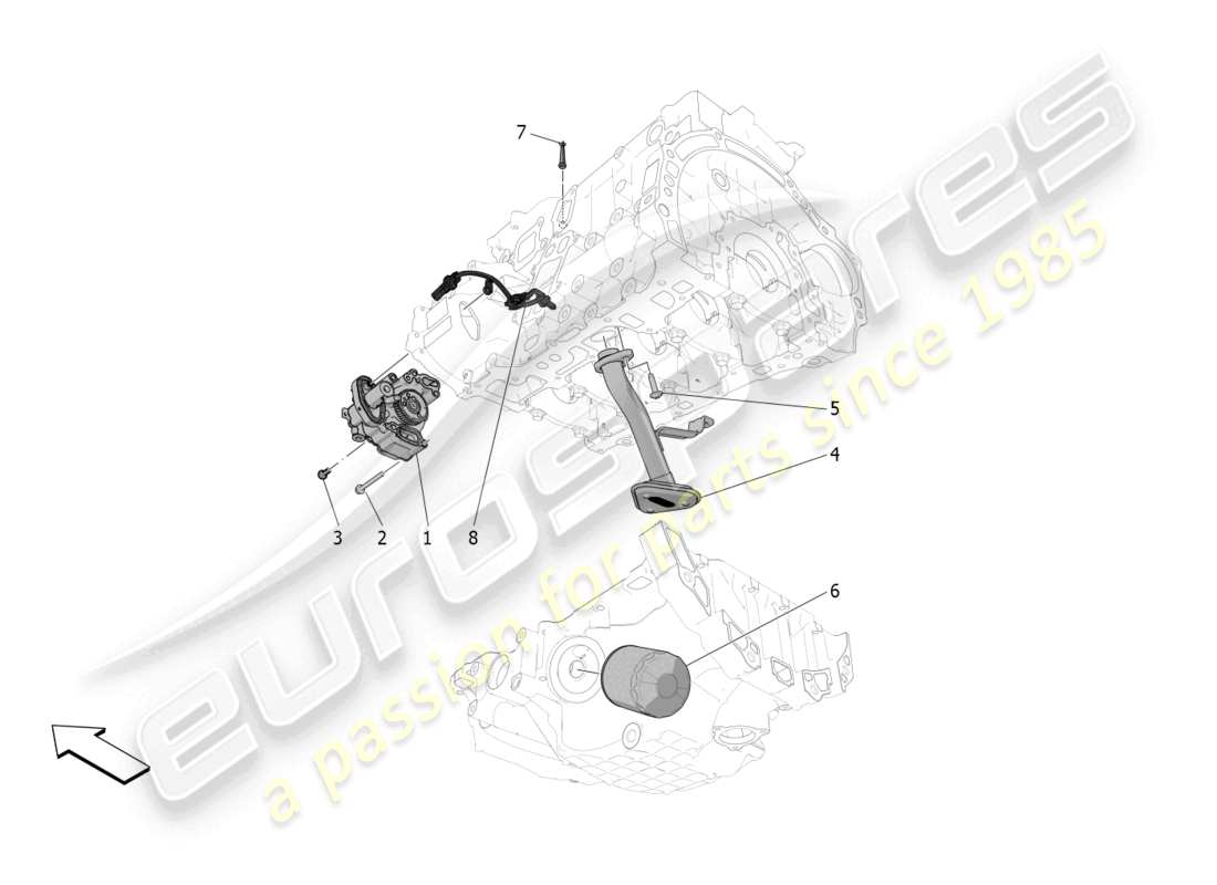 maserati grecale gt (2023) sistema de lubricación: diagrama de piezas de bomba y filtro
