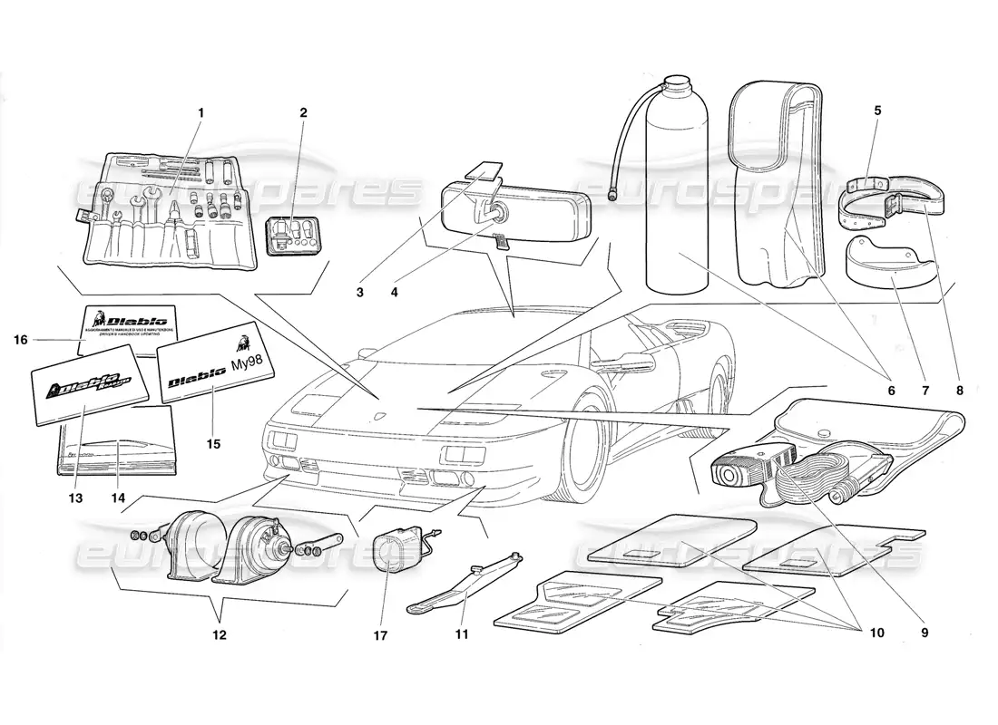 lamborghini diablo roadster (1998) accesorios diagrama de piezas