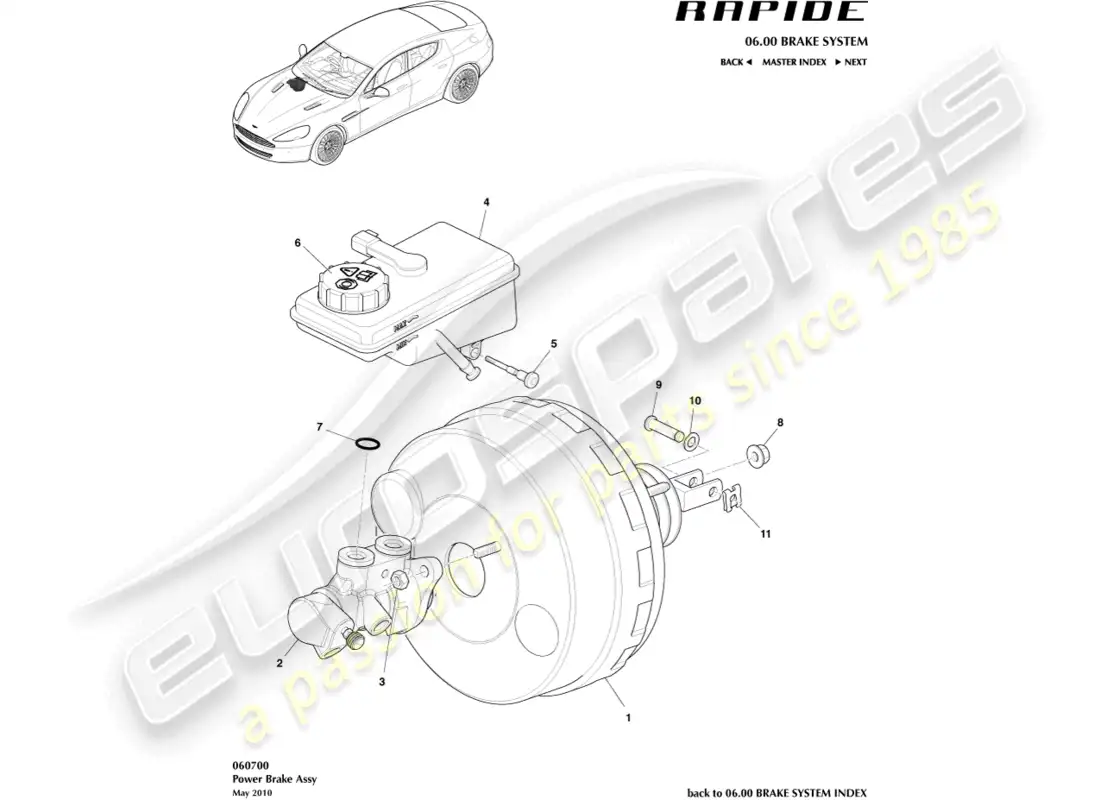 aston martin rapide (2014) conjunto de freno de potencia diagrama de piezas