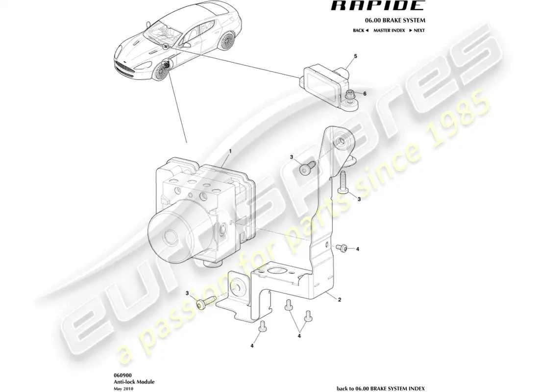 aston martin rapide (2014) módulo antibloqueo diagrama de piezas