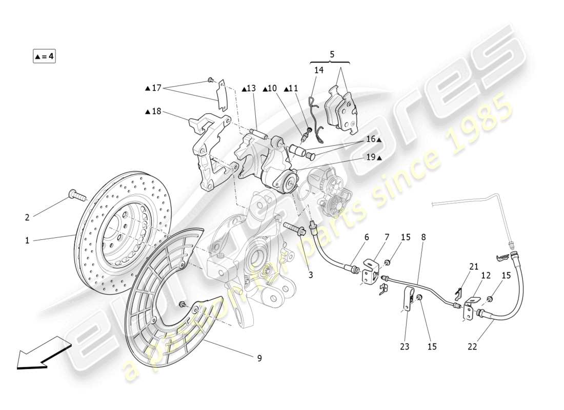 maserati levante tributo (2021) diagrama de piezas de los dispositivos de frenado en las ruedas traseras