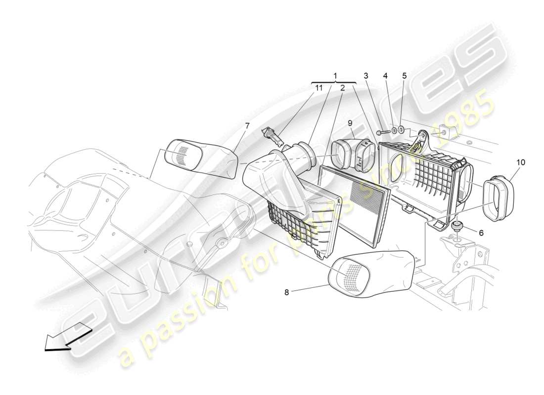 maserati grancabrio mc (2013) filtro de aire, toma de aire y conductos diagrama de piezas