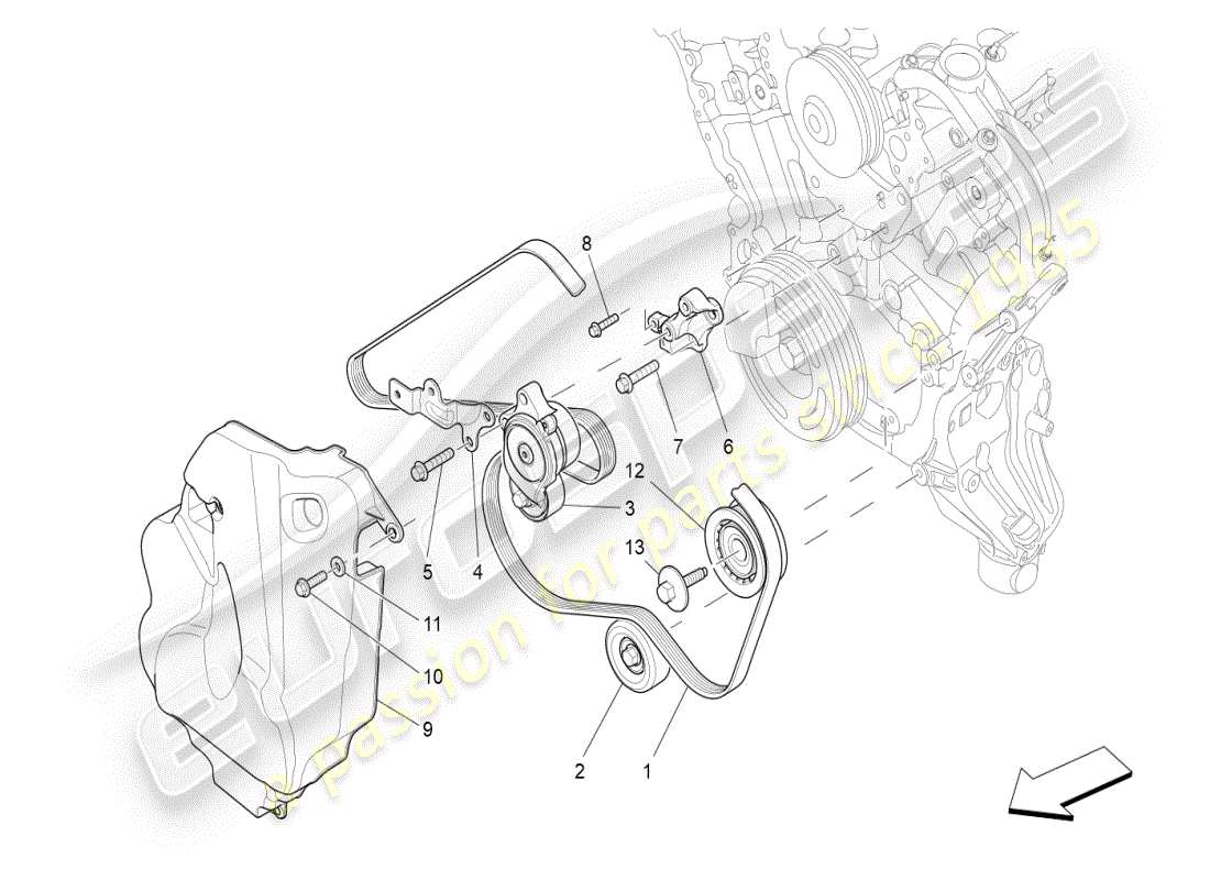 maserati ghibli (2019) correas de dispositivos auxiliares diagrama de piezas